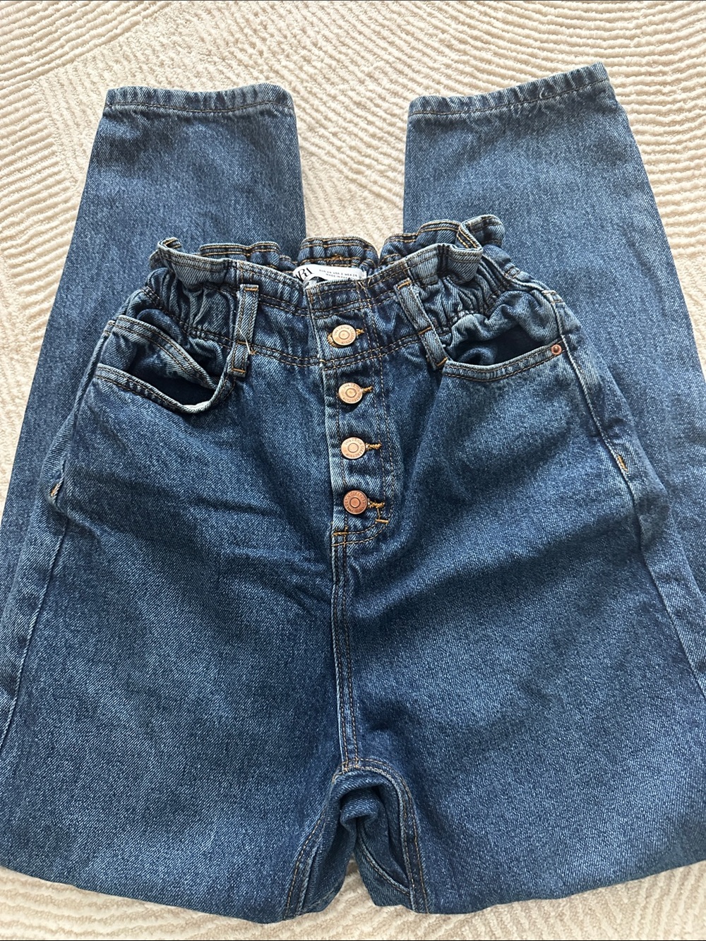 High-Waist Paperbag Dark Blue Women’s Jeans.  Zara size 2 BNWT